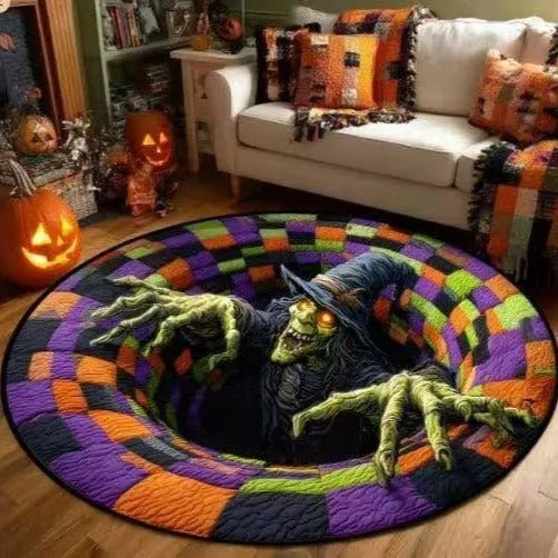 π3D Skeleton Vortex Quilted Round Halloween Rug